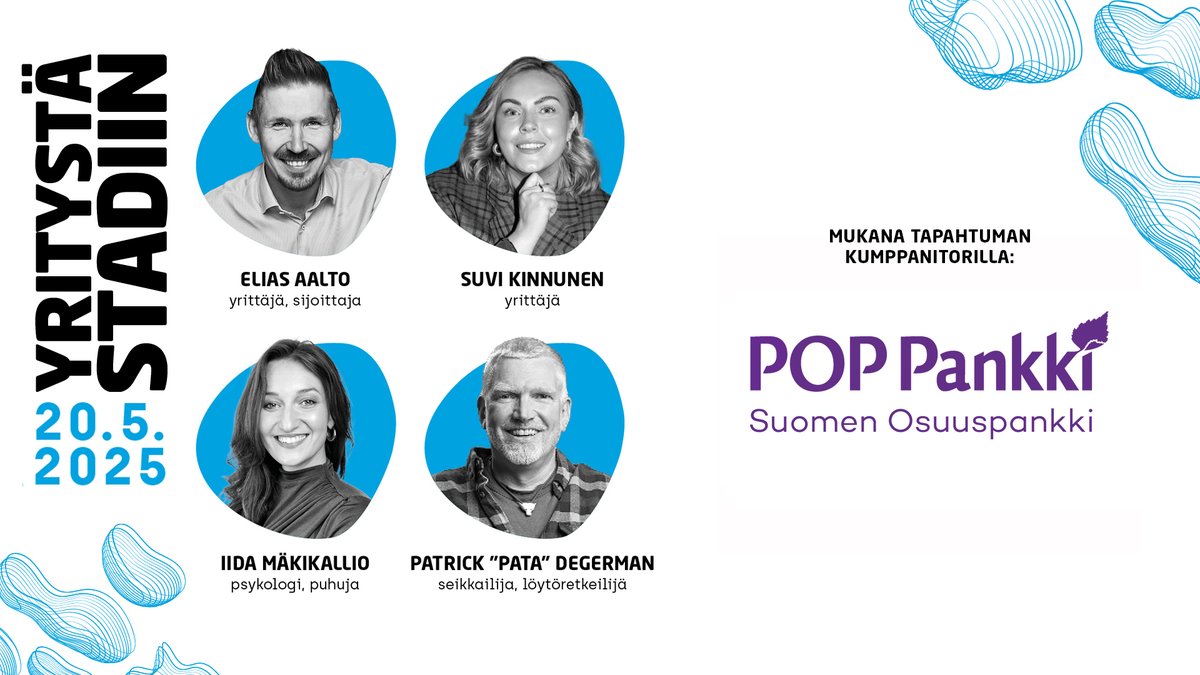Yritystä Stadiin -tapahtumassa 20.5. on mukana Suomen Osuuspankki (<a href="/POPPankki/">POP Pankki</a>), joka valittiin 2024 Suomen parhaaksi pankiksi niin henkilö- kuin yritysasiakkaidenkin kategoriassa (EPSI Rating). Tule tutustumaan heidän palveluihinsa: yritystastadiin.fi #YS25