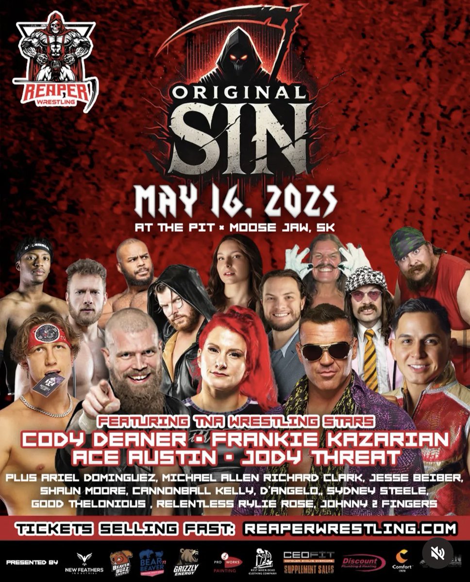Tonight. Moose Jaw, SK Original Sin. The debut show for #ReaperWrestling Claiming kingdoms and putting companies  on the map. #KingofTNA