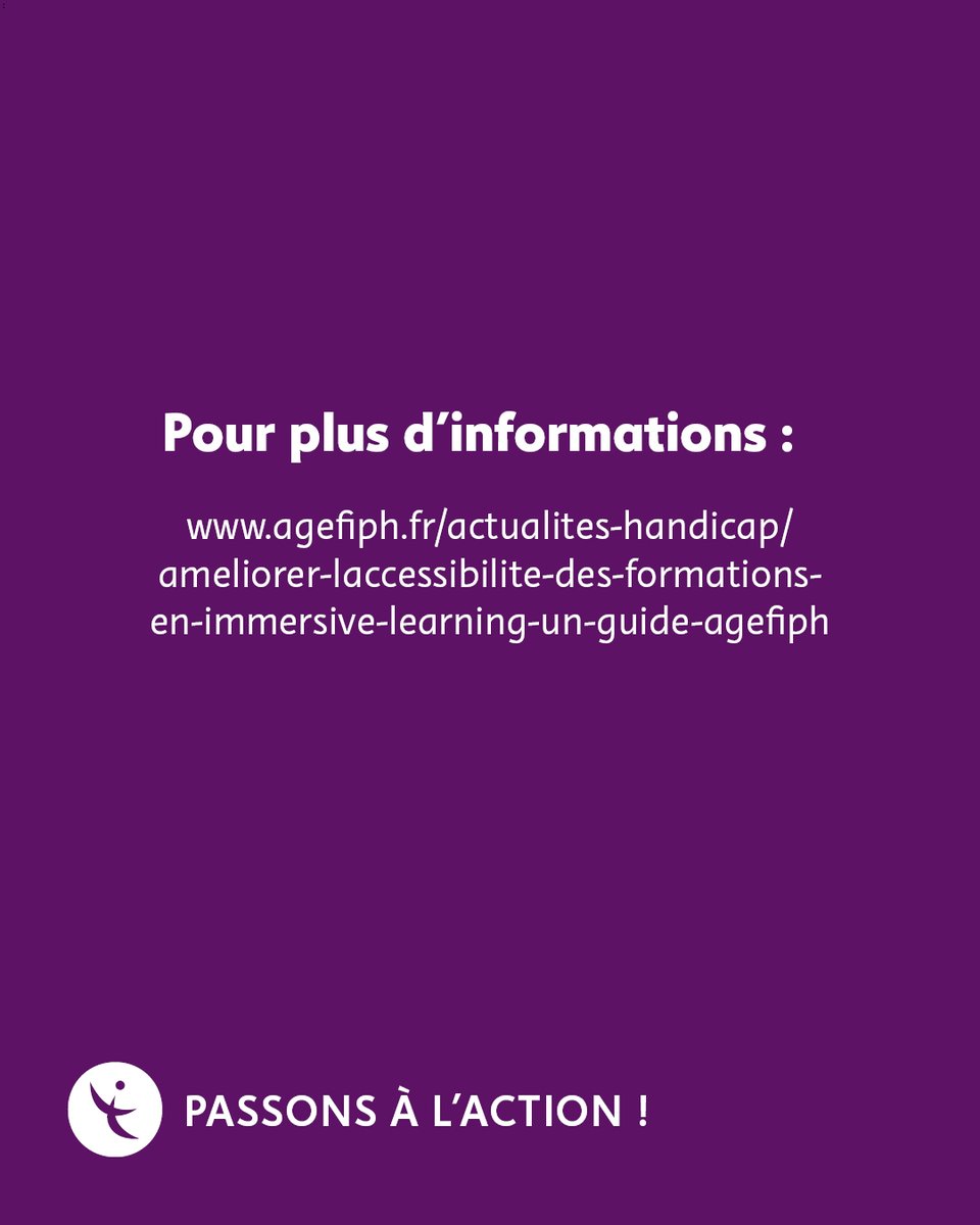 💻 France Immersive Learning et l'Agefiph diffusent un précis, en complément de leur 1er guide en septembre 2023, pour améliorer l'accessibilité des formations utilisant des technologies immersives (réalité virtuelle, augmentée et mixte). En savoir plus : agefiph.fr/actualites-han…
