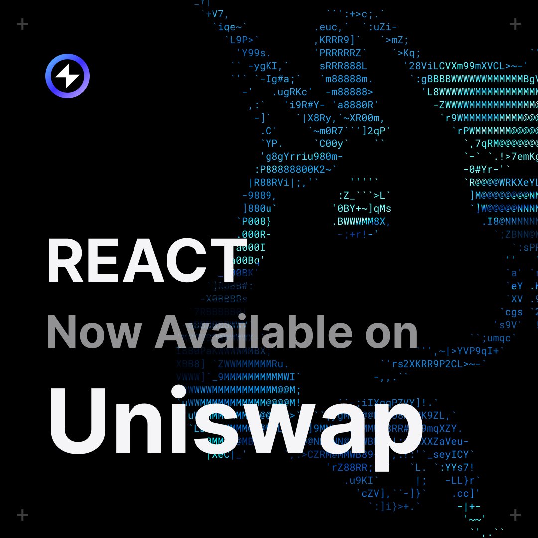 Reactive Network | By PARSIQ (@parsiq_net) on Twitter photo REACT Now Available on Uniswap
DEX liquidity has been a common request from our holders since the launch of Reactive Mainnet. It’s also a key step in establishing $REACT as a true part of the DeFi ecosystem, so we're happy to announce that a <a href="/Uniswap/">Uniswap Labs 🦄</a> pool for REACT is now live REACT Now Available on Uniswap
DEX liquidity has been a common request from our holders since the launch of Reactive Mainnet. It’s also a key step in establishing $REACT as a true part of the DeFi ecosystem, so we're happy to announce that a <a href="/Uniswap/">Uniswap Labs 🦄</a> pool for REACT is now live