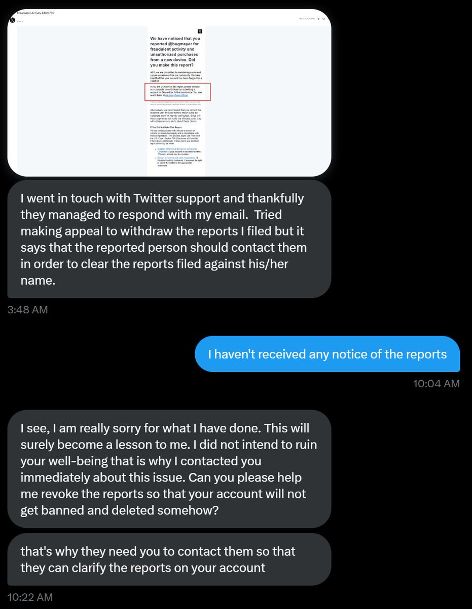 bugmeyer's tweet image. I get a lot of weird DMs, but this one is genuinely pretty funny.

Attached is a post from their account.