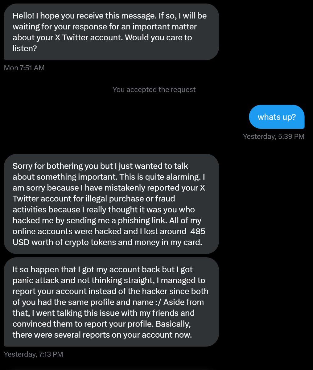 bugmeyer's tweet image. I get a lot of weird DMs, but this one is genuinely pretty funny.

Attached is a post from their account.