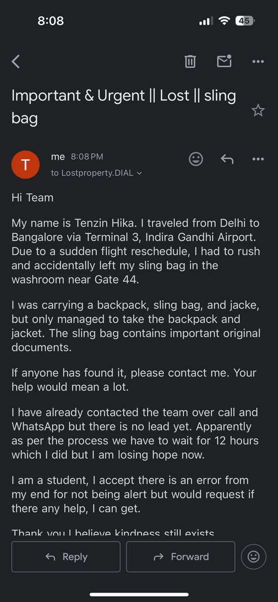 HikaBieber's tweet photo. @DelhiAirport @IndiGo6E I have contacted the team, they did respond to call but they have no lead and good news yet https://t.co/UsCdDKKTfs