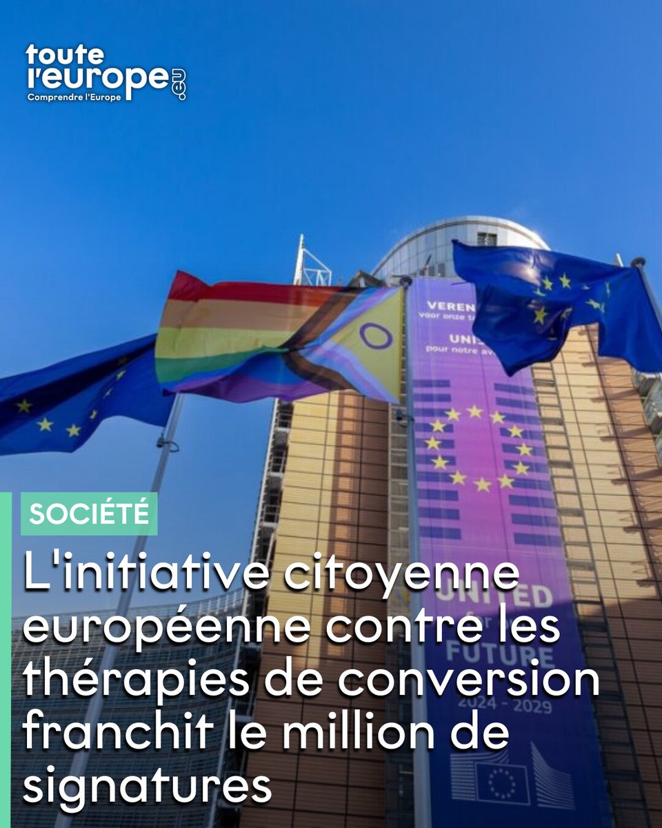 🏳️‍🌈 L'initiative citoyenne européenne visant à interdire les thérapies de conversion dans l'UE est parvenue à franchir le seuil du million de signatures à travers l'UE. 

Si cette collecte est validée, la Commission européenne devra l'examiner. ➡️ l.touteleurope.eu/xLD