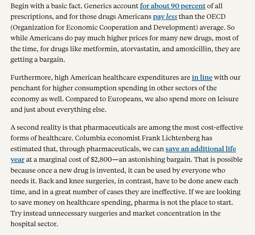 Don't think many people know that "Generics account for about 90 percent of all prescriptions, and for those drugs Americans pay less than the OECD" (I didn't)

important piece by <a href="/tylercowen/">tylercowen</a>