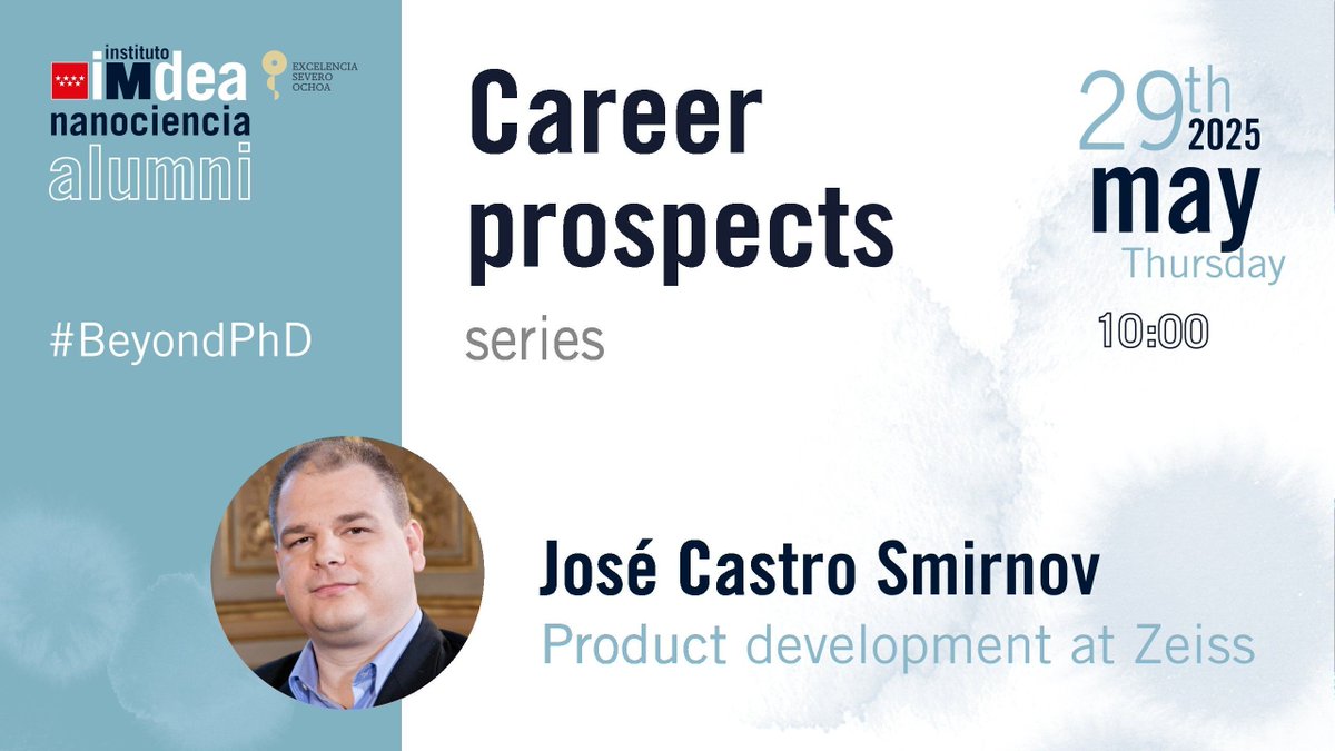 IMDEA Nanociencia 🔬 (@imdea_nano) on Twitter photo In the next talk of the Career Prospect series, alumni José Castro will speak about his professional path, from his postdoc at IMDEA Nanociencia to his current position as Product Developer at <a href="/ZEISS_Group/">ZEISS Group</a> (Aalen, Germany).
↪️ nanociencia.imdea.org/alumni/news/it… In the next talk of the Career Prospect series, alumni José Castro will speak about his professional path, from his postdoc at IMDEA Nanociencia to his current position as Product Developer at <a href="/ZEISS_Group/">ZEISS Group</a> (Aalen, Germany).
↪️ nanociencia.imdea.org/alumni/news/it…
