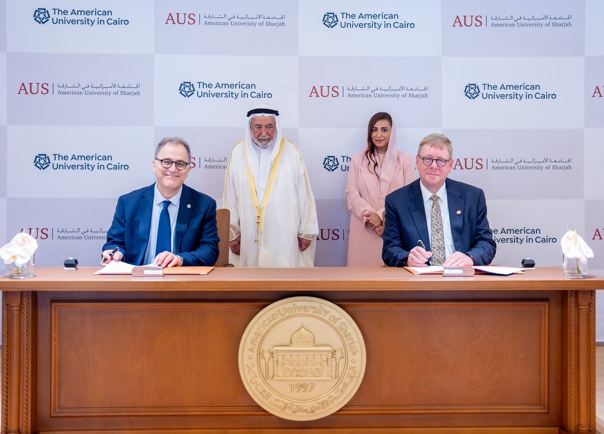 Bodour Al Qasimi (@bodour) on Twitter photo An MoU signed between <a href="/AUSharjah/">American University of Sharjah</a> and <a href="/AUC/">AUC</a> will foster joint research, student mobility, and dual-degree opportunities. I’m really proud to see this partnership come to fruition alongside <a href="/HHShkDrSultan/">HH Sheikh Dr. Sultan</a>. An MoU signed between <a href="/AUSharjah/">American University of Sharjah</a> and <a href="/AUC/">AUC</a> will foster joint research, student mobility, and dual-degree opportunities. I’m really proud to see this partnership come to fruition alongside <a href="/HHShkDrSultan/">HH Sheikh Dr. Sultan</a>.
