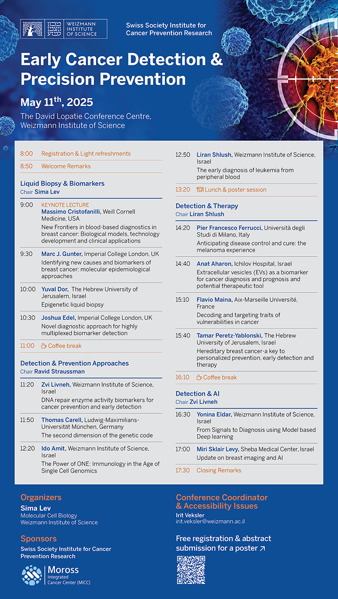 An excellent meeting at the Weizmann Institute , on "Early Cancer Detection &amp; Precision Prevention" .
Inspiring lectures and outstanding speakers. Thanks to all the participants.