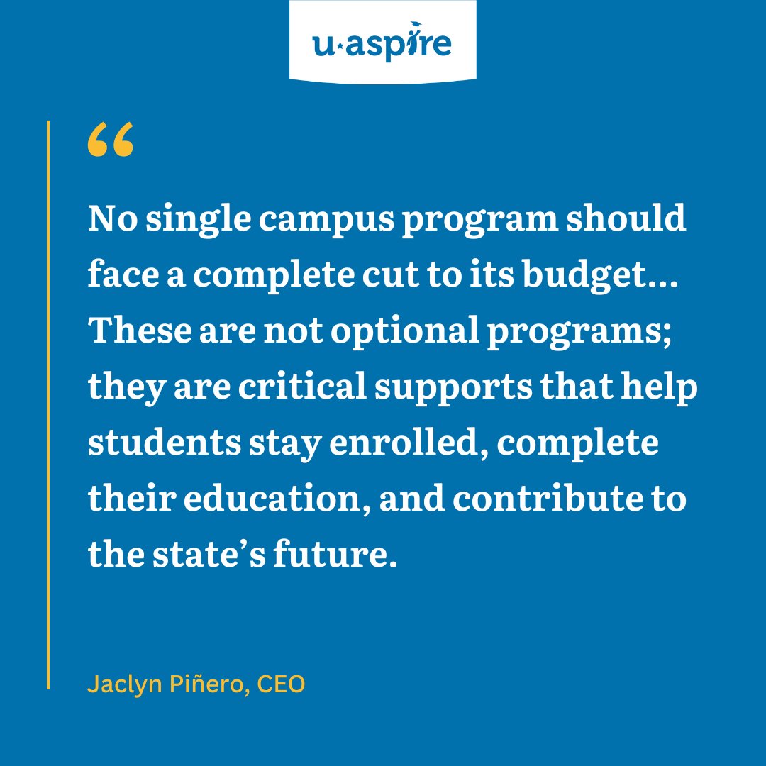uAspire CEO Jaclyn Piñero applauds Gov. Newsom’s efforts to reduce higher ed cuts in the May Revise—while urging lawmakers to protect critical student programs.

🔗 uaspire.org/news-events/fu…
