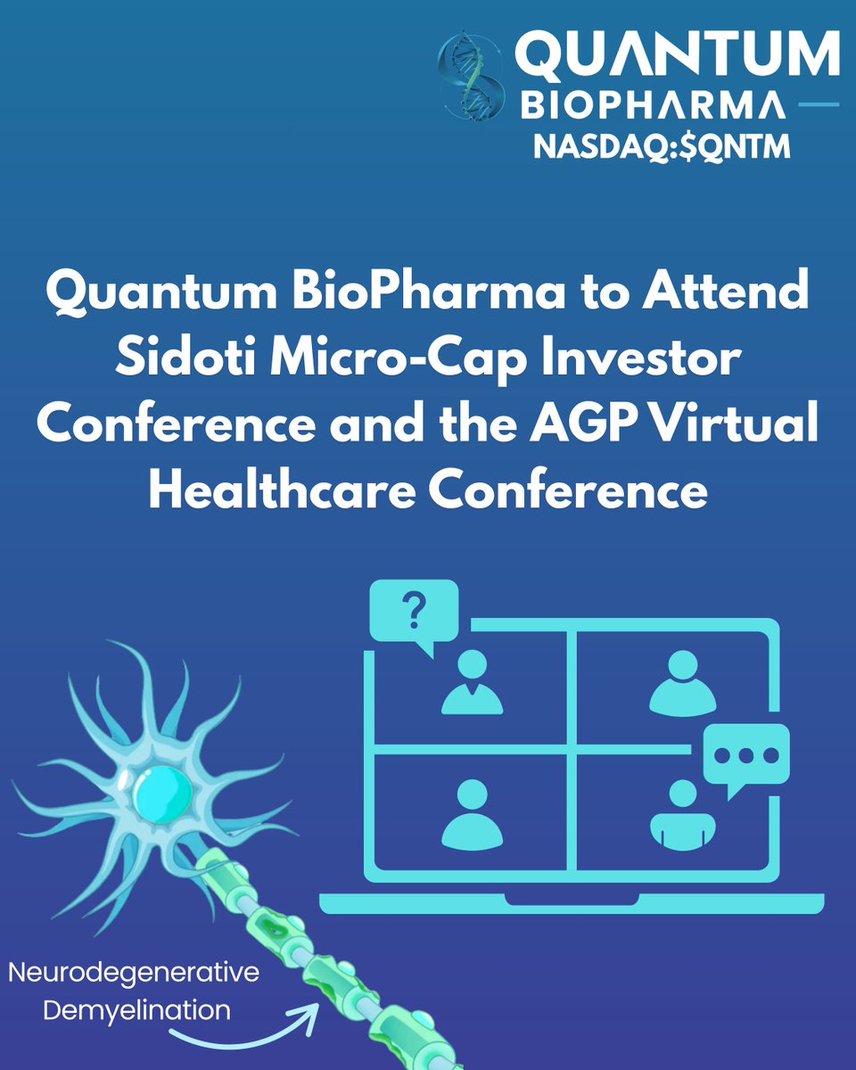 QuantumBP's tweet photo. Quantum BioPharma to Attend Sidoti Micro-Cap Investor Conference and the AGP Virtual Healthcare Conference
https://t.co/zPudHjM4aA
$QNTM #QNTM #Biotech #Nasdaq #Sidoti #AGP #Healthcare #Conference https://t.co/orOVupTA3U