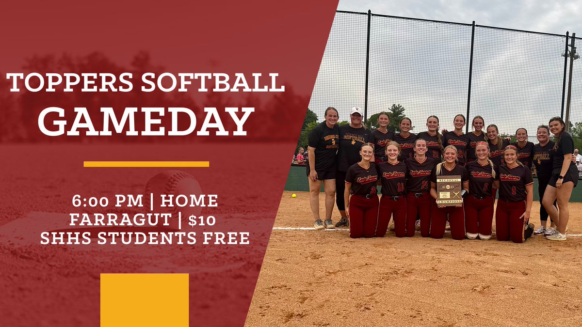 Come out and support your Lady Toppers as they play for a berth to the STATE TOURNAMENT! $10 admission. ALL SHHS students get in FREE! Let’s go Toppers!