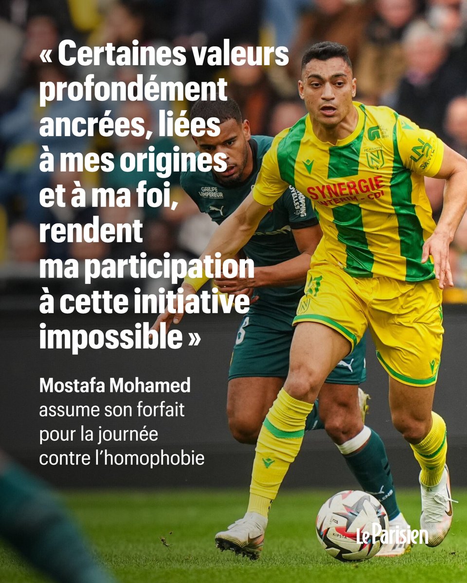 Par conviction, Mostafa Mohamed sera forfait pour la journée contre l’homophobie

L'attaquant égyptien du FC Nantes préfère laisser son équipe sans lui contre Montpellier plutôt que d’arborer des écussons de soutien sur son maillot
➡️ l.leparisien.fr/kPpw
