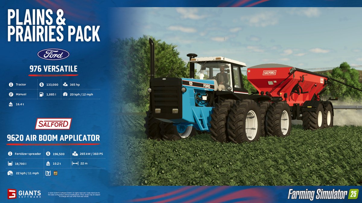 farmingsim's tweet photo. 🚜🌱 It’s time for #FactsheetFriday!
The Plains & Prairies Pack is coming soon – and today, we’re taking a first look at some of the legendary brands featured: Salford, Ford, Versatile and GEA. 🔥
Get ready to farm North America in style! https://t.co/dCoJw1I2Wg
