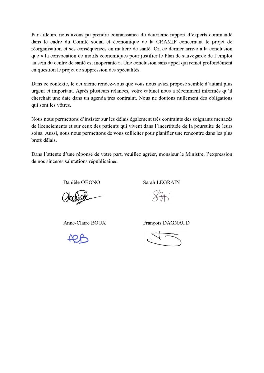 📨Ministre <a href="/yannickneuder/">Dr. Yannick Neuder</a>, il y a urgence à nous entretenir, comme convenu, au sujet du projet de suppression de la moitié des spécialités du centre de santé <a href="/CRAMIF/">Cramif</a> de Stalingrad à #Paris19. L'accès de proximité à une pluralité de soins est un impératif sanitaire et social !