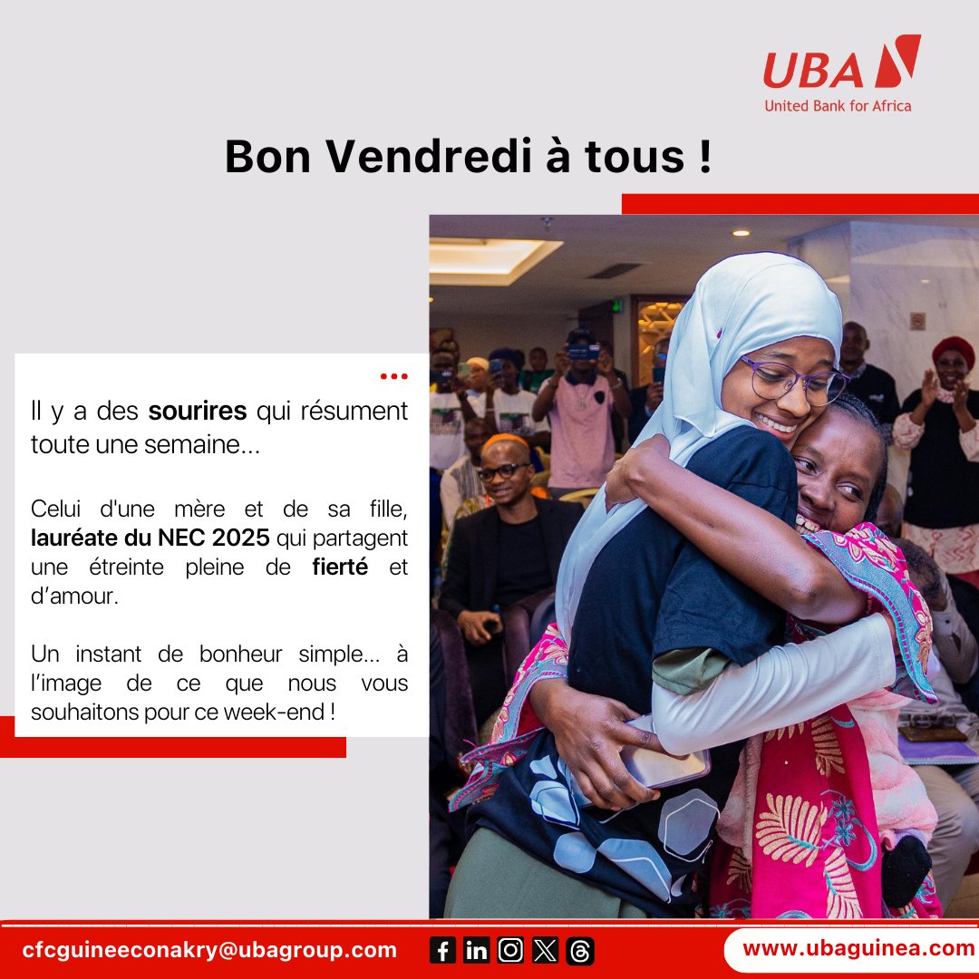 UBAGuinea's tweet photo. Une étreinte, un sourire…
💙 Une mère, sa fille lauréate du #NEC2025, et toute une fierté partagée.
C’est ça aussi l’impact de l’éducation.
Des vies qui changent, des familles qui s’élèvent.
Bon weekend !
#UBAFoundation #UBAGuinée #Éducation #AfricasGlobalBank #Inspiration https://t.co/M3pD1aCnz9
