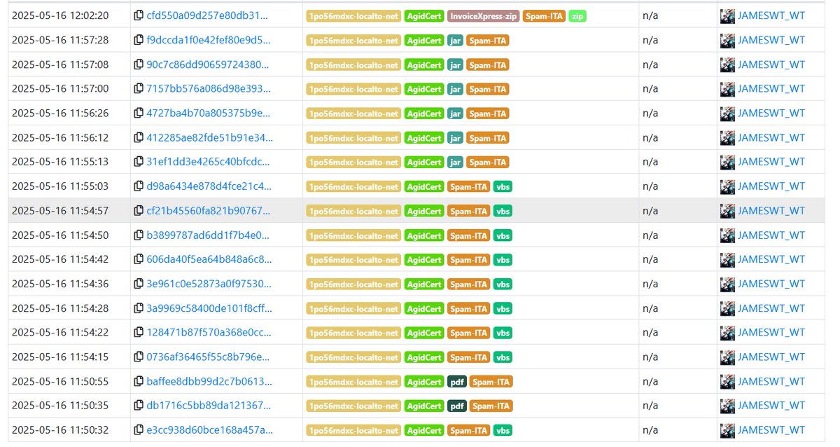 JAMESWT_WT's tweet photo. #AdWind #Italy
Samples +extra
https://t.co/DF4mc75cPm
⛔️C2
1po56mdxc.localto[.]net
Zip
⛔️fdsxzxcgghadahdhgadsfdsfhghgcxvyjdsjjthrgbewagddxhg.]ngrok.]dev/InvoiceXpress.zip
AnyRun
https://t.co/SqvaxCS1Th
Extra 1
https://t.co/WRgAFOBmdJ
Related Extra 2
https://t.co/wxf7In3j6G https://t.co/zD62M7JWFV
