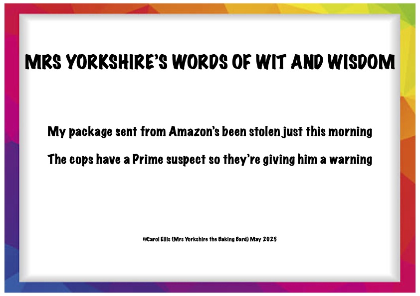 YorksBakingBard's tweet photo. 😂😂😂📦 #amazonprime #lostpackage #poetry #poet #poetic #poem #POEMS #writersoftwitter #rhymes #puns #joke #jokes #wordsmith #wordplay https://t.co/889dGKpcR3