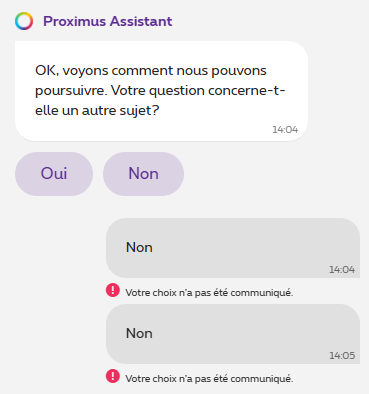 SnarkBe's tweet photo. @proximus Y'a encore du travail à faire avec votre chatbot 🙄.

Y'a un mot-clé spécial pour parler de suite à un agent humain ? https://t.co/647J5BdCqJ
