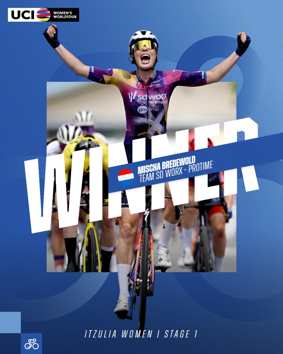 🥇Mischa Bredewold launches the sprint and takes the win! She claims the first stage of @Itzulia!

Congrats and see you tommorow👏

📸 @gettyimages

#UCIWWT #ItzuliaWomen2025 <a href="/MischaBredewold/">Mischa Bredewold</a> <a href="/teamsdworx/">Team SD Worx - Protime</a> <a href="/ehitzulia/">Itzulia Basque Country</a>