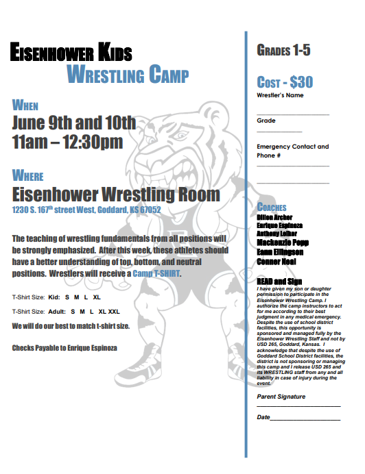 Wrestlers, don't miss this summer opportunity! Join EHS boys and girls wrestling coaches for an action-packed camp to build skills and confidence on the mat. All experience levels welcome!