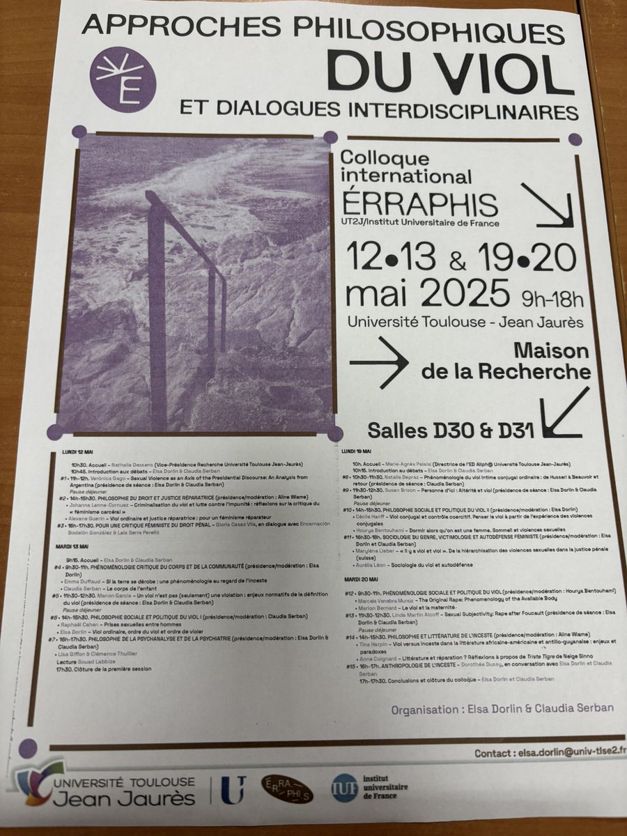 Seminari a Toulouse sobre els apropaments filosòfics a la violació. Gràcies Glòria Casas per la teva invitació