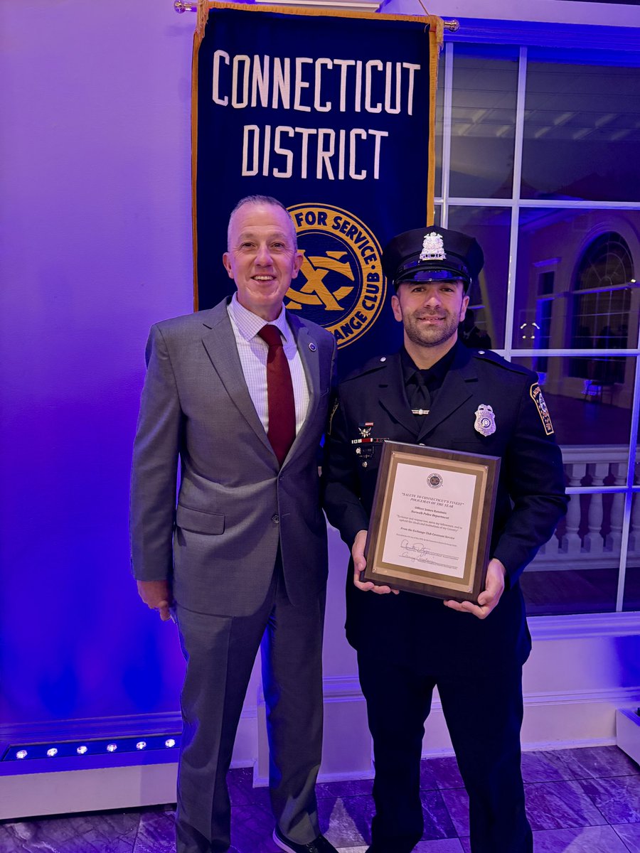 NorwalkCtPD's tweet photo. Congrats to Officer James Kassimis who was honored by the Exchange Club Covenant Service with the “Salute to Connecticut’s Finest” Policeman of the Year Award on May 15, 2025.  
 
Officer Kassimis was honored for his heroic actions and lifesaving efforts on July 15, 24 during… https://t.co/mJq1alLsKq