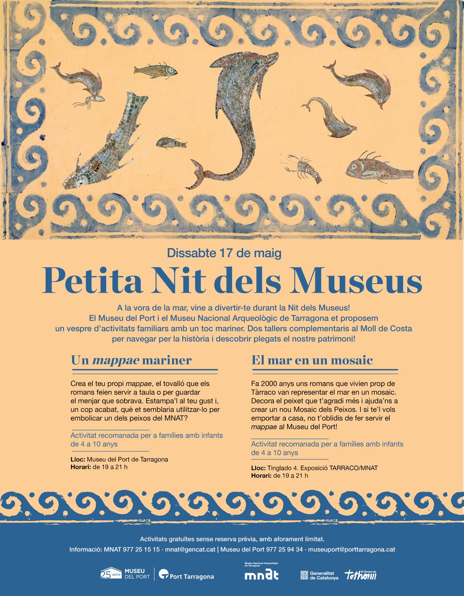 museuporttgna's tweet photo. Aquest cap de setmana estem de celebració amb la #NitDelsMuseus, Viatge a la constel·lació Museu , la Petita Nit, #DIM25, #TarracoViva...
Apropeu-vos als #Museus redescobriu-los i gaudiu de les programacions
Us hi esperem‼️
@PortTarragona @MolldeCosta @patrimonigencat https://t.co/I893pvIeDB