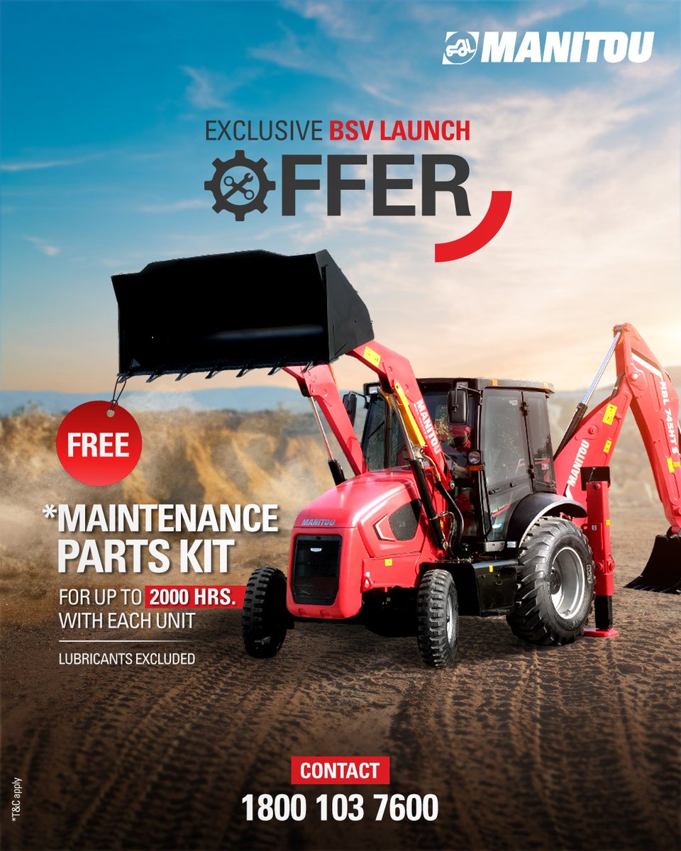 manitou_india's tweet photo. Our limited-time BSV launch promotion includes a FREE maintenance parts kit, good for up to 2000 hours, with every new BSV machine purchase. But hurry, this offer won't last forever. Reach out to us on 1800 103 7600 to seize the deal!
#BSVReady #LaunchOffer #ManitouInIndia https://t.co/1GMeN6c9ya