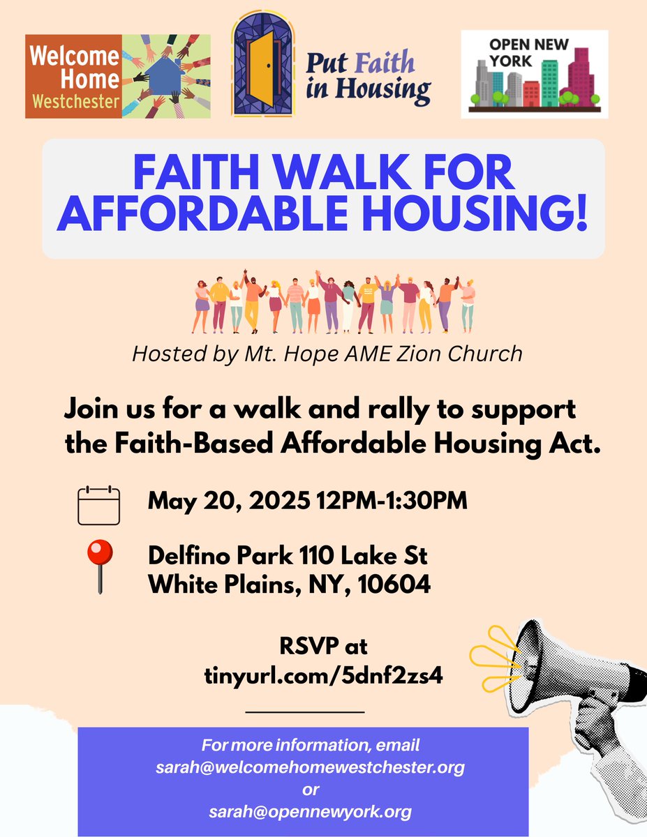 📷Next Tuesday, join us for a faith walk and rally in Westchester in support of the Faith-Based Affordable Housing Act!

RSVP using the link below: tinyurl.com/5dnf2zs4