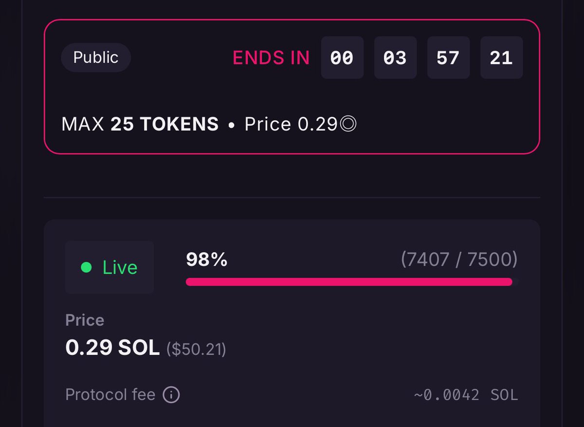 EDEN (@edendotgame) on Twitter photo Less than 100 Humans left — and only 4 hours to go.
Reveal coming shortly after.
Mint live now on <a href="/MagicEden/">Magic Eden 🪄</a> Launchpad. Less than 100 Humans left — and only 4 hours to go.
Reveal coming shortly after.
Mint live now on <a href="/MagicEden/">Magic Eden 🪄</a> Launchpad.
