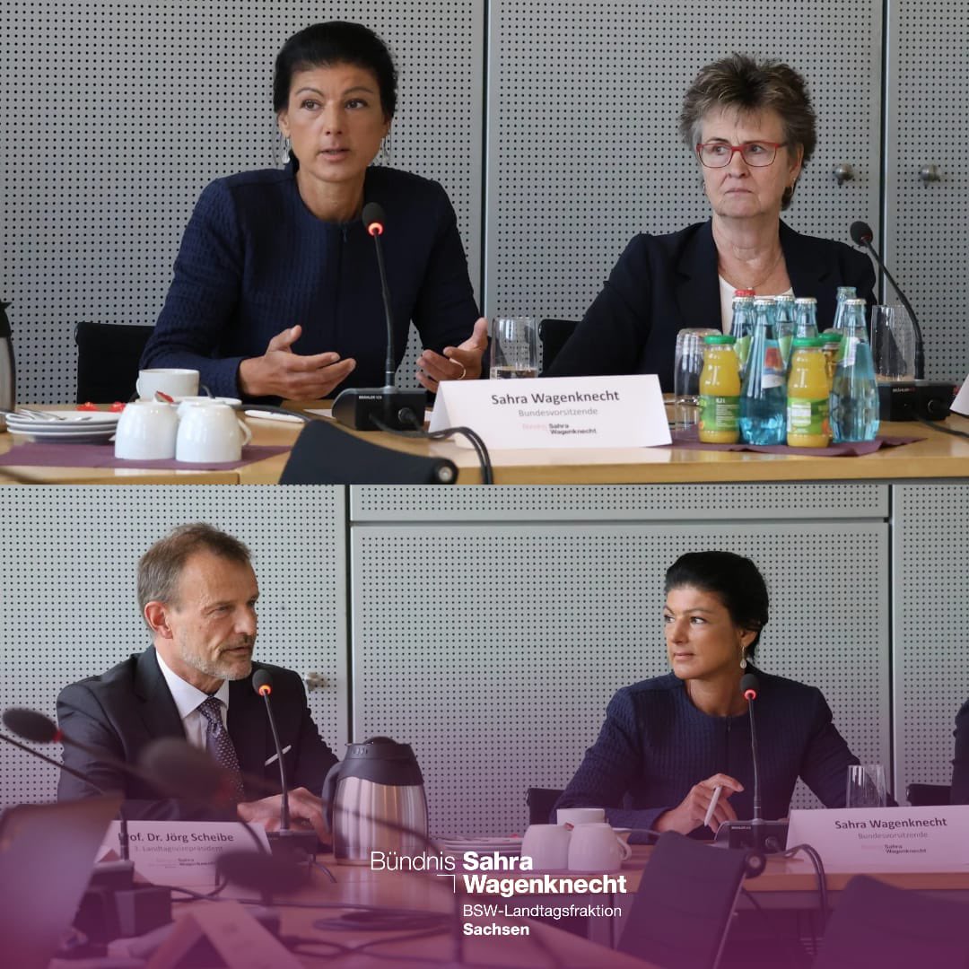 Sahra #Wagenknecht zu Besuch in Sachsen! 
Abgeordnete der Sächsischen Landtagsfraktion konnten sich gestern vor Ort mit der Bundesvorsitzenden des #BSW austauschen. Gemeinsam sprach man u.a. über den aktuellen Haushaltsentwurf für 2025/26 - aktuell ein absoluter Kürzungshaushalt.
