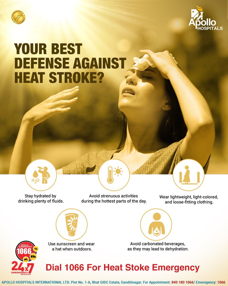 AhmedabadApollo's tweet image. Preventing heat stroke starts with simple steps—hydration, protection, and awareness. Taking preventive measures can significantly reduce the risk of serious complications. 

#SunAwarenessWeek #HeatStrokeAwareness #heatstroke #ApolloAhmedabad #BestHospitalinGujarat #beattheheat