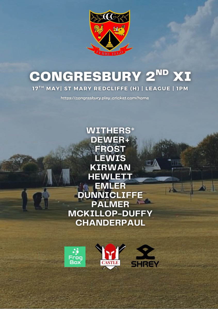 🏏 Your Congresbury teams to take the field this weekend as the 2nd XI host St Mary Redcliffe at King George V whilst the 1st XI have a tough trip to Midsomer Norton!

👊🏼 Go well both teams!

🔴⚫️🔴⚫️ #OneCong