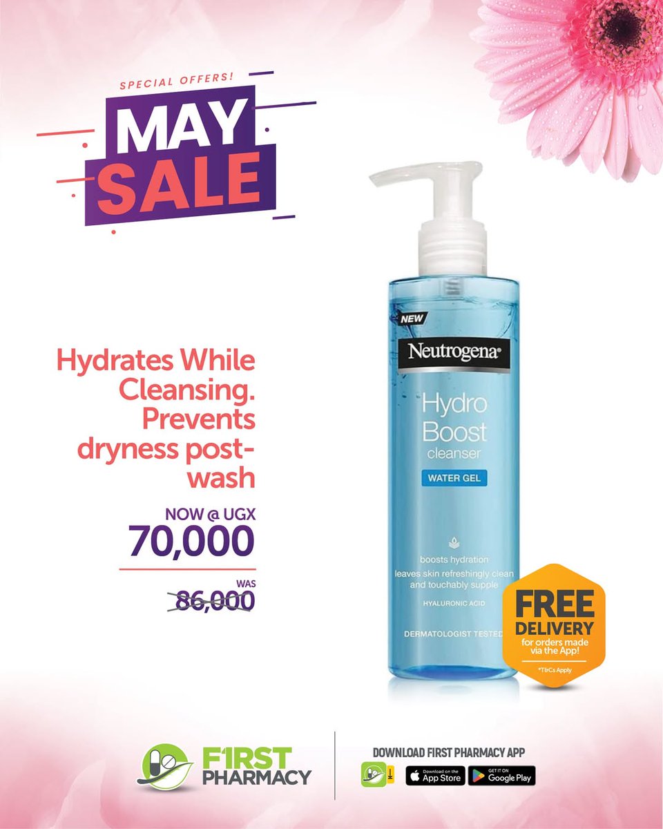 Dealing with acne? Stop scrolling! Get the Neutrogena Hydro Boost Cleanser today for just UGX 70,000! 

Order using the First Pharmacy for app FREE* delivery!
Download now: Android: bit.ly/3yprdGa iOS: apple.co/3RpWMGG
*T&amp;Cs apply