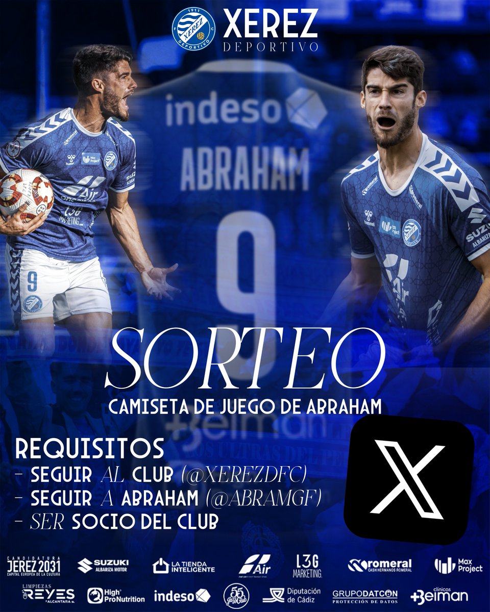 XEREZ DEPORTIVO (@xerezdfc) on Twitter photo 🔢👕 SORTEO | Camiseta de <a href="/abramgf/">Abraham Gómez</a>
Nuestro futbolista y MVP de la temporada sorteará su camiseta de la temporada 2024-25 entre los socios del Club.
Requisitos del sorteo:
🔹 Seguir al <a href="/XerezDFC/">XEREZ DEPORTIVO</a> y <a href="/abramgf/">Abraham Gómez</a>
🔹 Compartir el post
🔹Ser socio del Club
⏰ Participación válida 🔢👕 SORTEO | Camiseta de <a href="/abramgf/">Abraham Gómez</a>
Nuestro futbolista y MVP de la temporada sorteará su camiseta de la temporada 2024-25 entre los socios del Club.
Requisitos del sorteo:
🔹 Seguir al <a href="/XerezDFC/">XEREZ DEPORTIVO</a> y <a href="/abramgf/">Abraham Gómez</a>
🔹 Compartir el post
🔹Ser socio del Club
⏰ Participación válida
