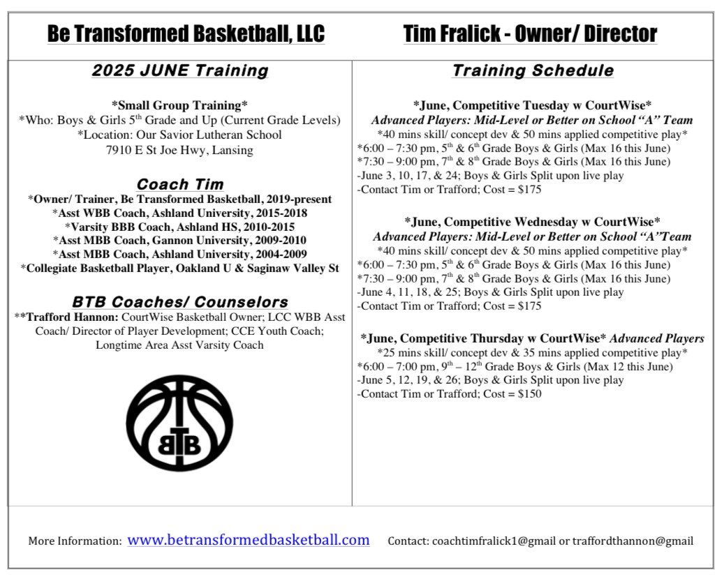 We are having COMPETITIVE TRAINING SESSIONS IN JUNE!  

Contact me or <a href="/TraffordHannon/">Trafford Hannon</a> to discuss!