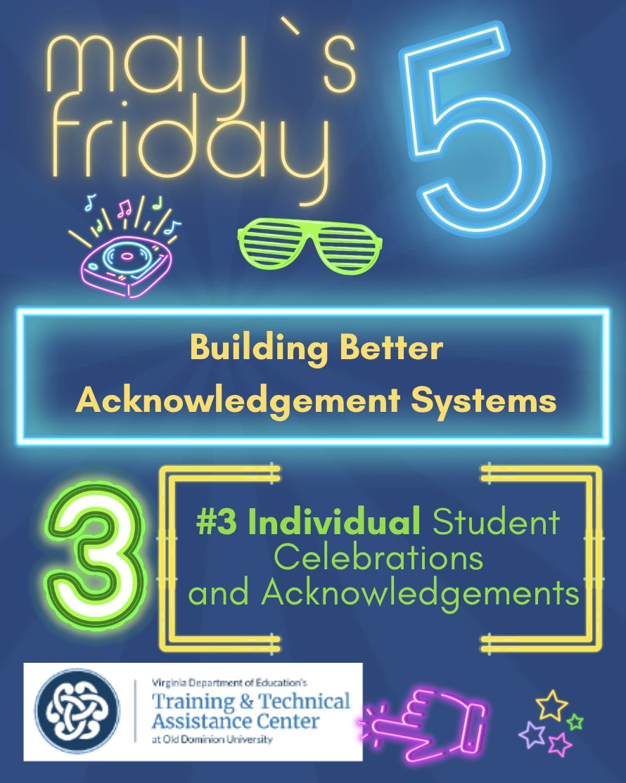 This month we’re highlighting ways to build better acknowledgment systems and shine a spotlight on best practices. Click the link below to learn more about implementing effective individual student acknowledgement! #Friday5

➡️ ttac.odu.edu/behavior/may-f…