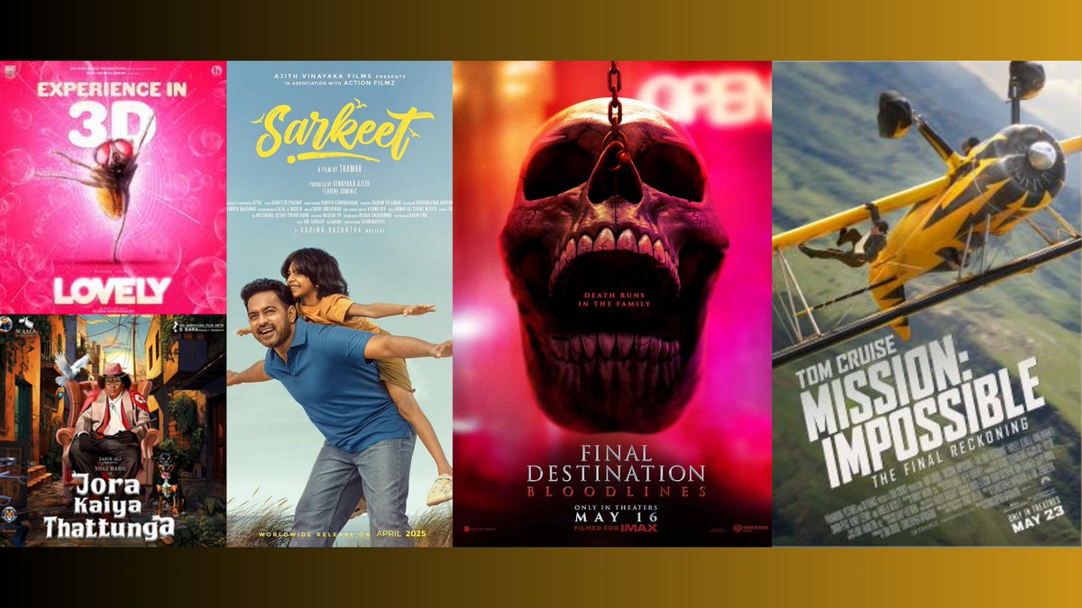 17/5

#MissionImpossibleTheFinalReckoning (E) 10:30am, 3:55pm, 6:30pm &amp; 9:30pm

#FinalDestinationBloodlines (E) 11:45am, 1:40pm &amp; 7:10pm

#SARKEET (M) 9:45pm

#LOVELY 3D (M) 2:00pm

#JoraKaiyaThattunga (T) 4:10pm

<a href="/VRFridayMatinee/">Friday Matinee</a> <a href="/CalicutUpdates/">Calicut Theatre Updates</a> <a href="/BreakingViews4u/">Breaking Movies</a> <a href="/TomCruise/">Tom Cruise</a>
