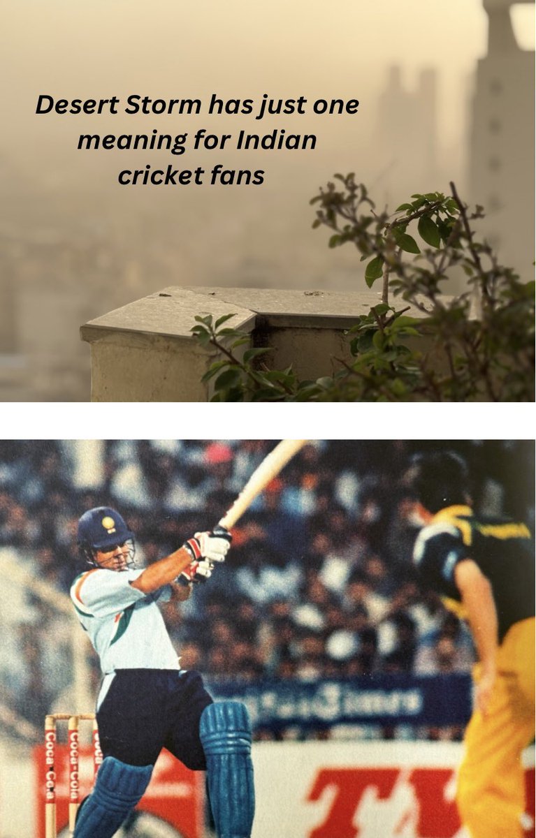 AdityaBhushan3's tweet image. There was a dust storm in Gurgaon this evening. But the cricket fan in me went back to 1998 and I could hear Tony Grieg’s voice - “They are dancing in aisles in Sharjah” #Desertstorm #sachintendulkar #sharjah