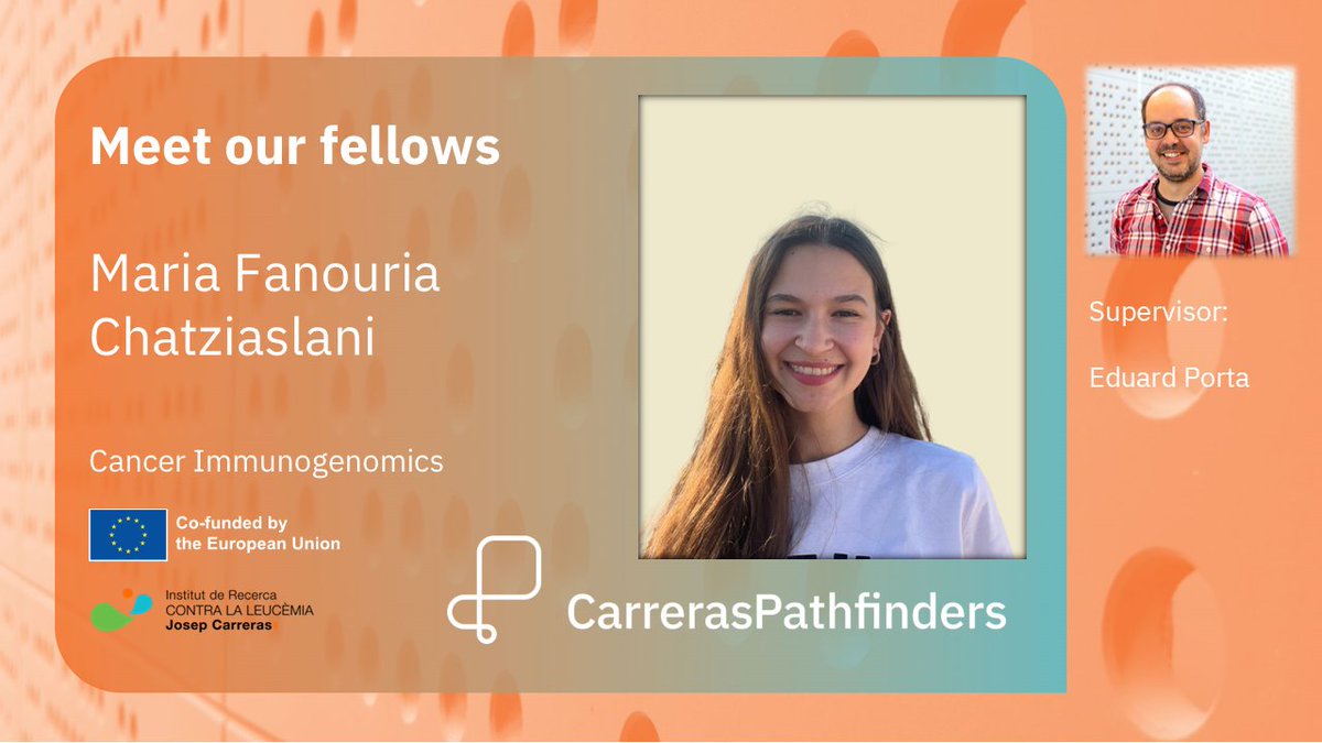 CaPathfinders's tweet image. 📢Meet our Fellows
Maria F. Chatziaslani joined #CarrerasPathfinders to pursue her PhD under the supervision of Dr Eduard Porta at @CarrerasIJC.
👩🔬Learn about Maria at carreraspathfinders.eu/doctoral-candi…
🔬and about her project at carreraspathfinders.eu/projects/dc5/
@MSCActions #bloodcancers