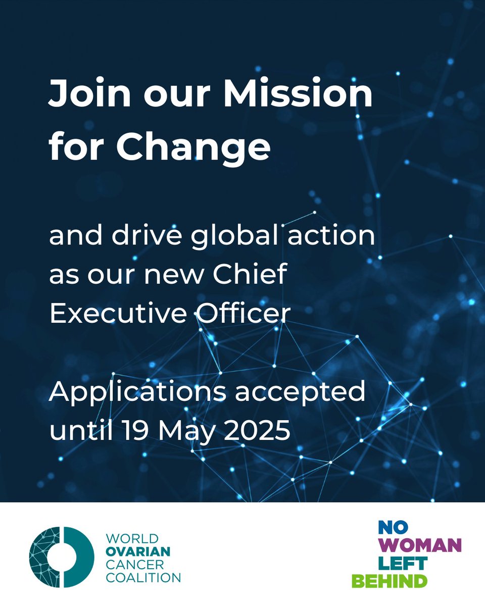 OvCancerDay's tweet image. This is a reminder that we are recruiting an experienced, inspiring, and impactful new Chief Executive Officer (CEO).
If you think this might be a role for you, or for someone in your network, visit: loom.ly/QYjDrPs
Applications will be accepted until 19 May, 2025.