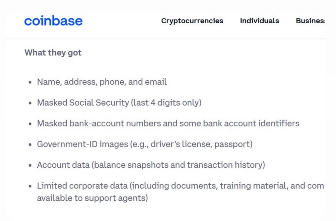 This is what happens when you share your personal data with a third party.

KYC must be eradicated.

Coinbase is not a startup. If they can't protect their users' data, how can we expect others to?