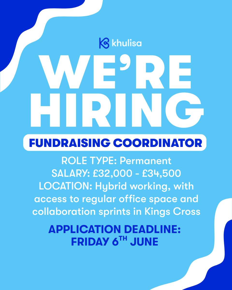 New Role Alert! 🚨

We’re looking for a passionate and detail-driven Fundraising Coordinator (Trusts &amp; Foundations) to join our Fundraising  team! 

📍 Remote role
 💼 £32,000–£34,500 
⏰Deadline 6th June! 

Read more about the role and how to apply here: charityjob.co.uk/jobs/khulisa/f…