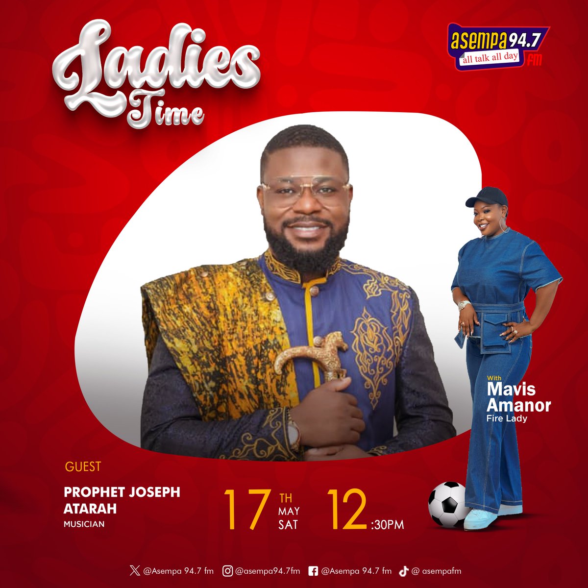 Asempa947_FM's tweet photo. 🔥 Catch the live show this Saturday afternoon on Asempa 94.7 FM! We’re sitting down with Akuah Writes, Prophet Joseph Atarah, and Nana Ama Adez.
Don’t miss the vibe—tune in, be part of the conversation, and share your thoughts live on air!
#AsempaFM #Ladiestime https://t.co/vEY8a5AnW2