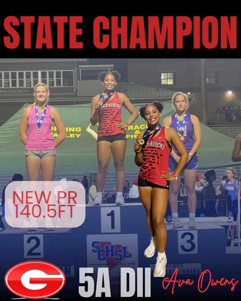 AvaOwens2026 (@rava2026) on Twitter photo THANK YOU to my coaches & team for all their support! Competition was 🔥 & I am PROUD to be a Raider! 🏆🥇🦾
New PR & STATE CHAMPION💎
<a href="/palmetto76erawe/">Palmetto 76ers/Aja Wilson Elite</a> I am on the way ✈️🏀 😤Let’s get it!
<a href="/GHSLADYRAIDERS/">GREENVILLE HIGH LADY RED RAIDERS</a> <a href="/GHS_Raiders/">Greenville High</a> <a href="/GreenvilleNews/">The Greenville News</a> <a href="/JeromeFleetwood/">jerome dickerson</a> <a href="/CoachMajor_SC/">Coach Major</a> <a href="/BWally33/">Coach Brandon Wallace 🏀</a> THANK YOU to my coaches & team for all their support! Competition was 🔥 & I am PROUD to be a Raider! 🏆🥇🦾
New PR & STATE CHAMPION💎
<a href="/palmetto76erawe/">Palmetto 76ers/Aja Wilson Elite</a> I am on the way ✈️🏀 😤Let’s get it!
<a href="/GHSLADYRAIDERS/">GREENVILLE HIGH LADY RED RAIDERS</a> <a href="/GHS_Raiders/">Greenville High</a> <a href="/GreenvilleNews/">The Greenville News</a> <a href="/JeromeFleetwood/">jerome dickerson</a> <a href="/CoachMajor_SC/">Coach Major</a> <a href="/BWally33/">Coach Brandon Wallace 🏀</a>