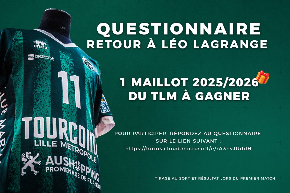 📣 Supporters, votre avis compte !

Le TLM Volley prépare son grand retour à Léo Lagrange, et on veut le faire avec vous 💚

🎁 Un maillot  25/26 à gagner
📅 Tirage au sort lors du premier match de la saison à Léo
👉 Pour répondre, c’est ici : forms.cloud.microsoft/e/rA3nvJUddH