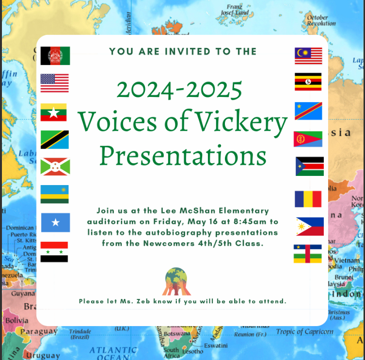 Únase a nosotros hoy a las 8:45 para escuchar las presentaciones autobiográficas de la clase para recién llegados del 4/5.