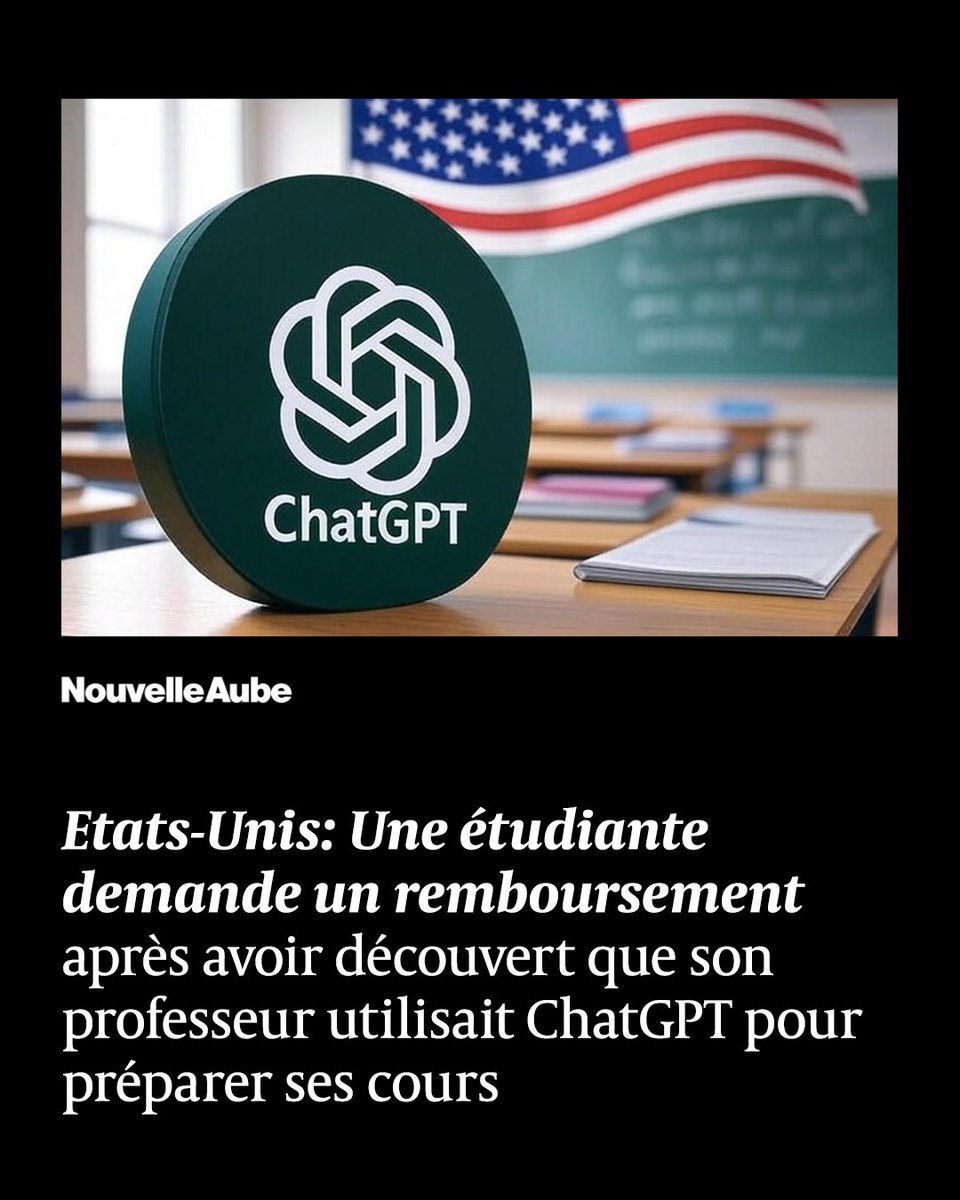 nouvelleaubefr's tweet image. Une étudiante a demandé un #remboursement après avoir découvert que son professeur utilisait #ChatGPT pour ses cours, tout en l’interdisant aux étudiants. Une requête refusée par l’université.