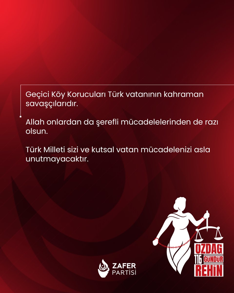 Ümit Özdağ (@umitozdag) on Twitter photo Geçici Köy Korucuları Türk vatanının kahraman savaşçılarıdır.
Allah onlardan da şerefli mücadelelerinden de razı olsun.
Türk Milleti sizi ve kutsal vatan mücadelenizi asla unutmayacaktır.
<a href="/zaferpartisi/">Zafer Partisi</a> <a href="/AliSehirlioglu/">Prof.Dr. Ali Şehirlioğlu</a> Geçici Köy Korucuları Türk vatanının kahraman savaşçılarıdır.
Allah onlardan da şerefli mücadelelerinden de razı olsun.
Türk Milleti sizi ve kutsal vatan mücadelenizi asla unutmayacaktır.
<a href="/zaferpartisi/">Zafer Partisi</a> <a href="/AliSehirlioglu/">Prof.Dr. Ali Şehirlioğlu</a>