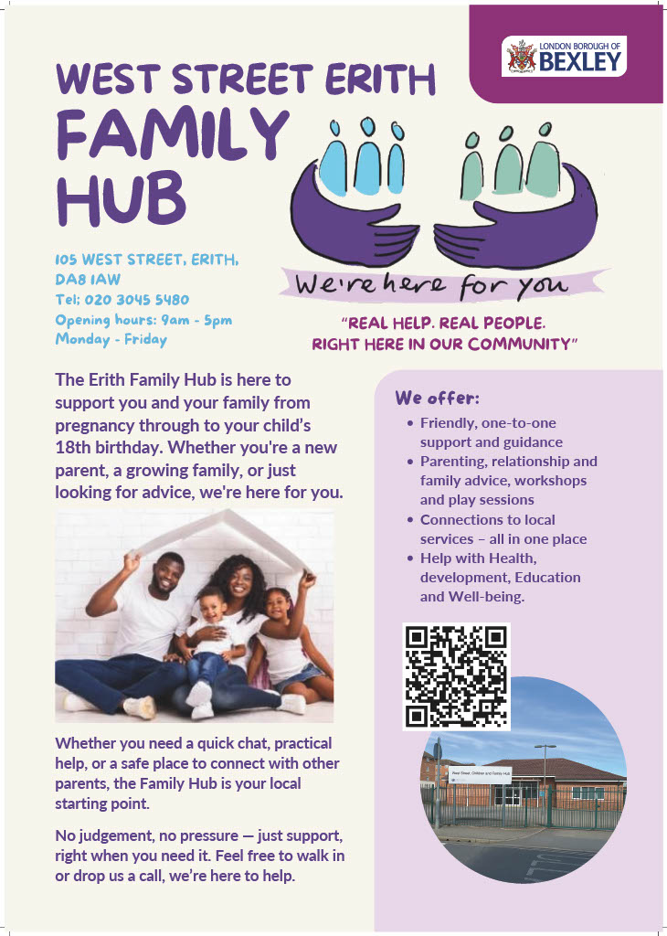 CCESchool's tweet image. We're excited to share that Bexley have recently opened its first Family hub at West Street in Erith. The hub offers support services for families and they are currently working to raise awareness across Bexley.